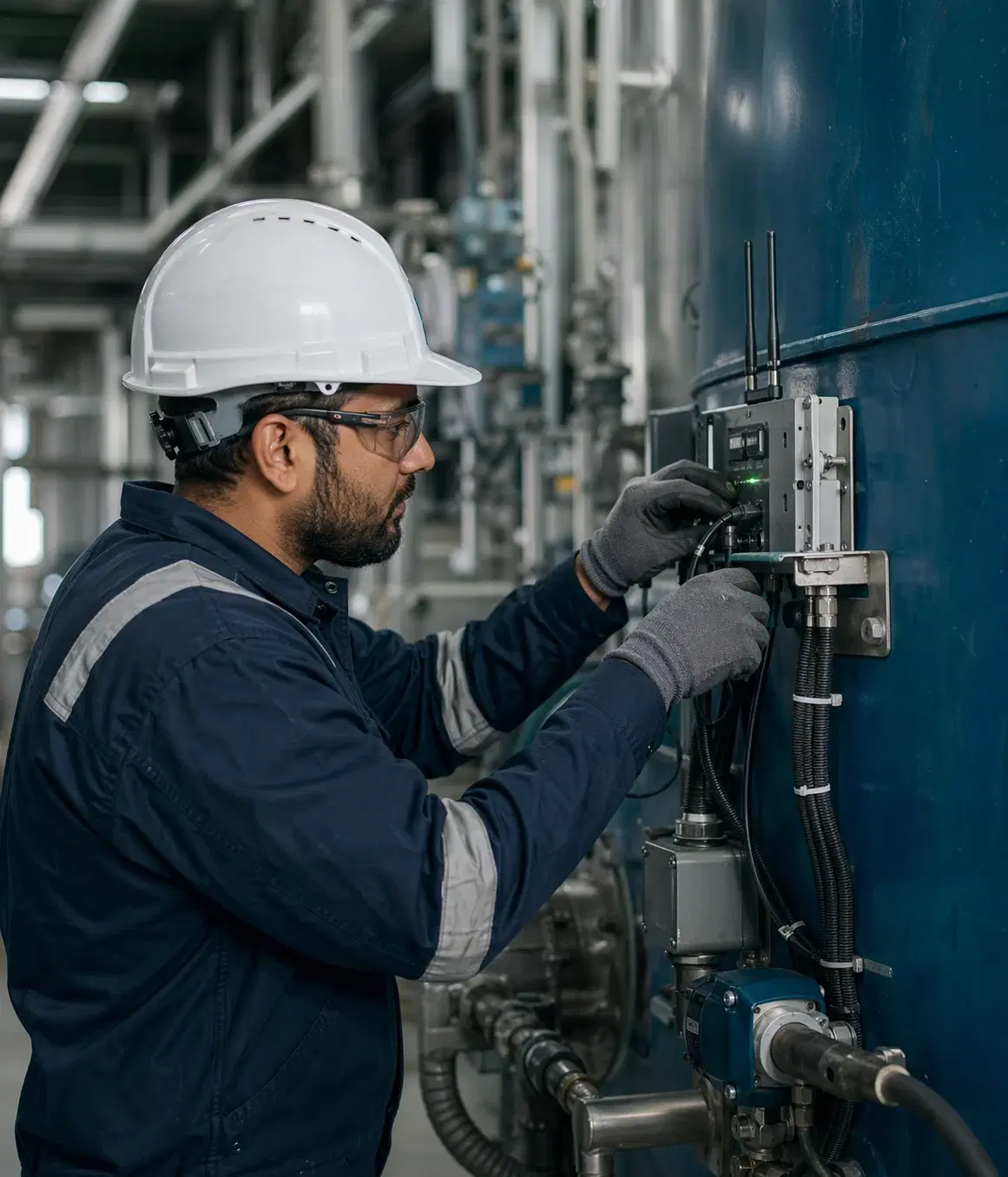 Técnico integrando sensores y gateway para una solución IoT industrial